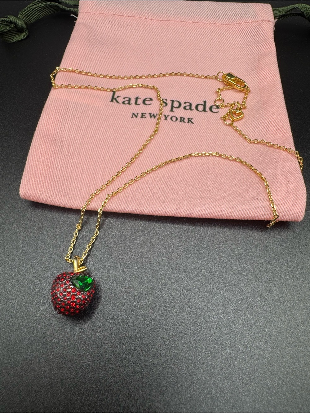 kate spade Gold-Tone Necklace with Red Apple Pendant and Green Leaf